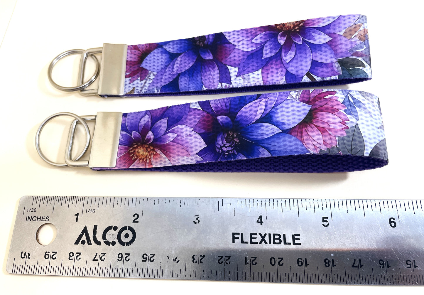 6" Wristlet Keyfob Keychain- Purple Flowers