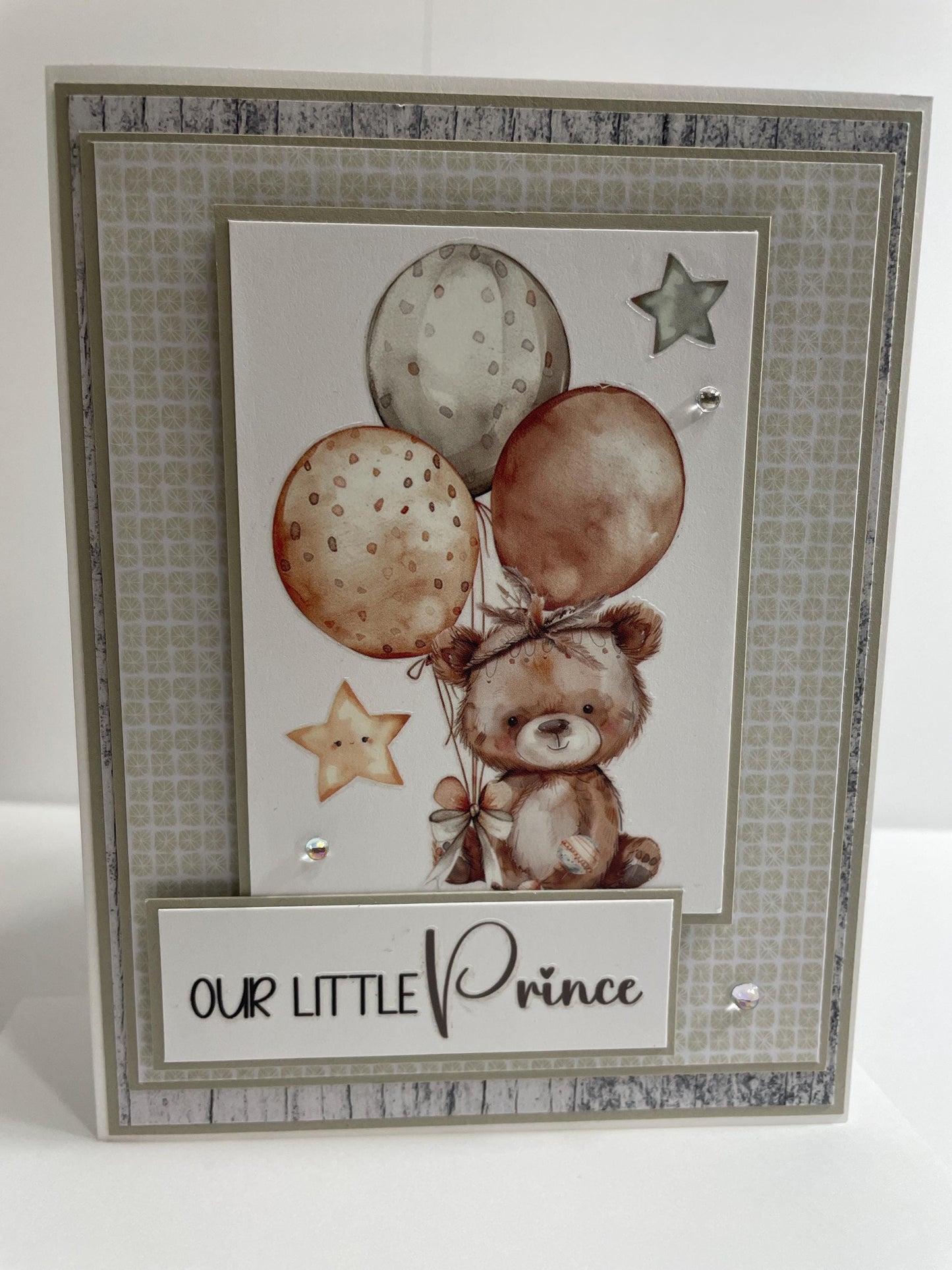 Handmade Greeting Card- Baby Boy- Bear Balloons