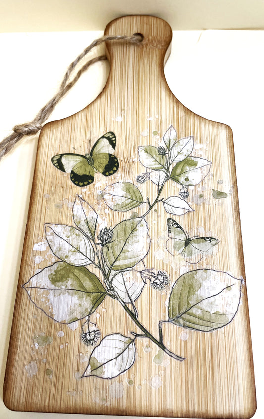Shelf Sitter- Floral Spray Two Butterflies Dark Wing