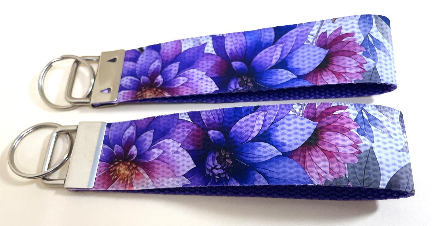 6" Wristlet Keyfob Keychain- Purple Flowers