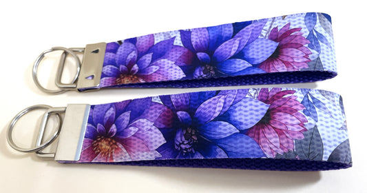 6" Wristlet Keyfob Keychain- Purple Flowers