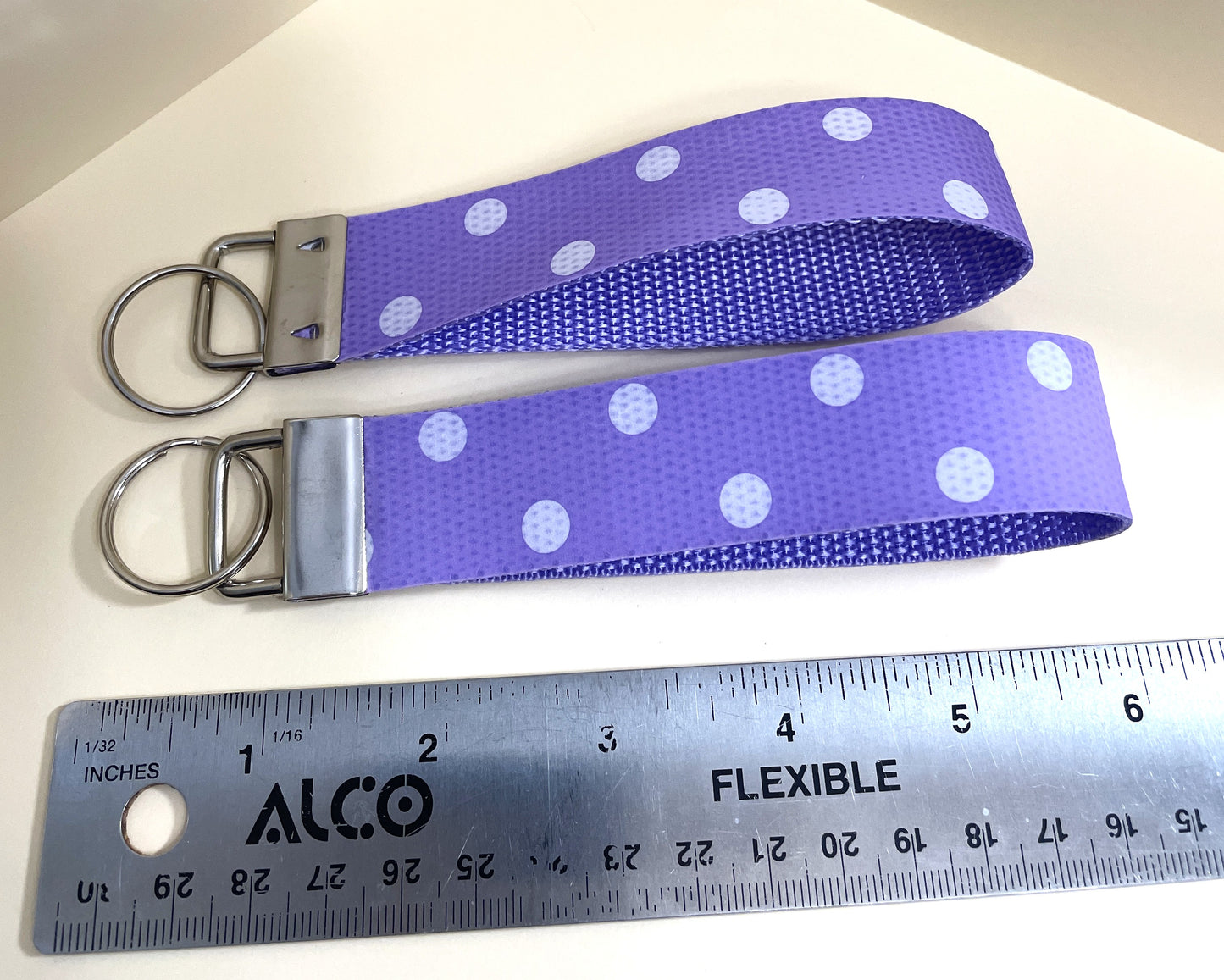 6" Wristlet Keyfob Keychain - Purple Polka Dot