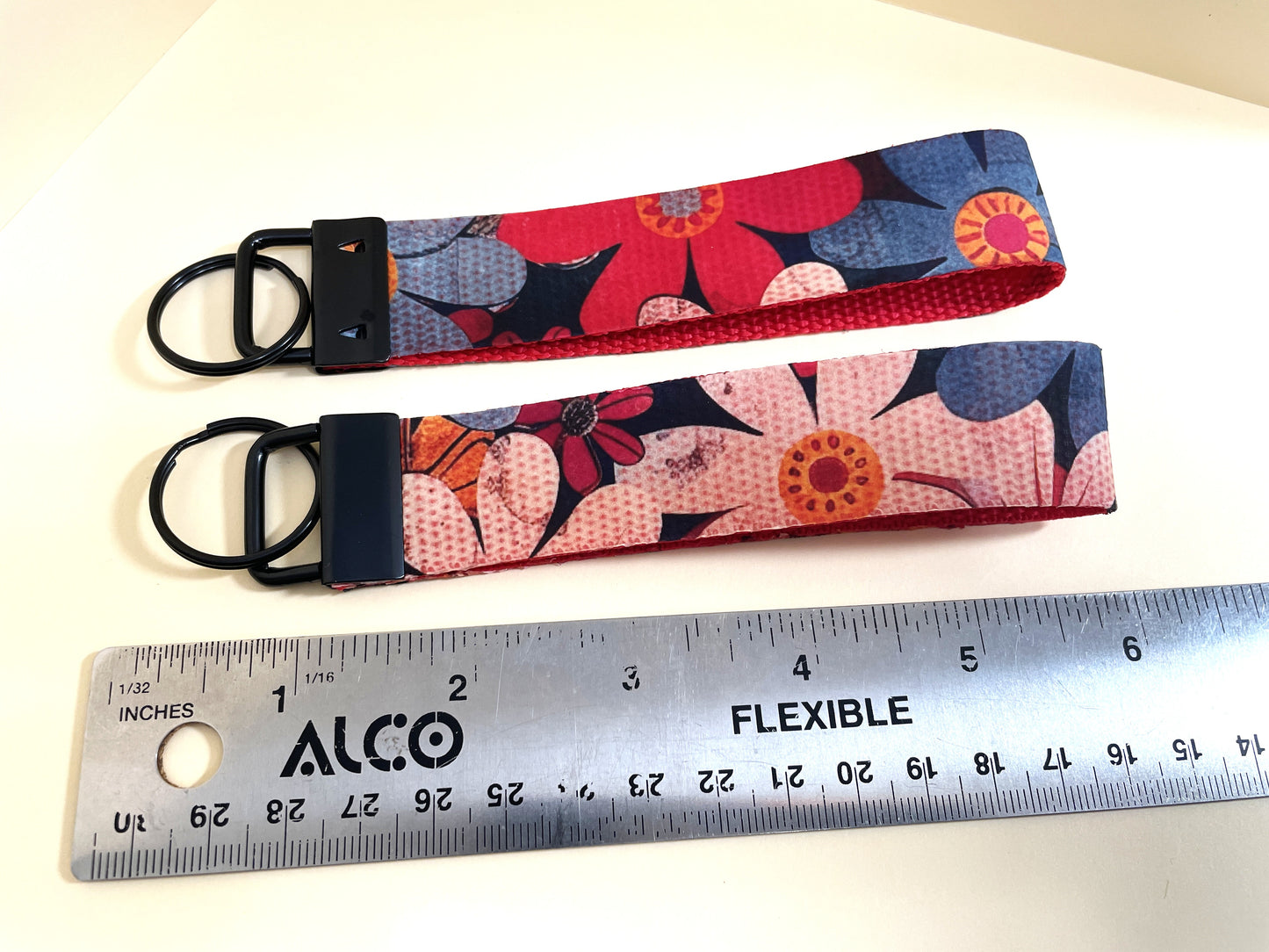 6" Wristlet Keyfob Keychain - Red Floral