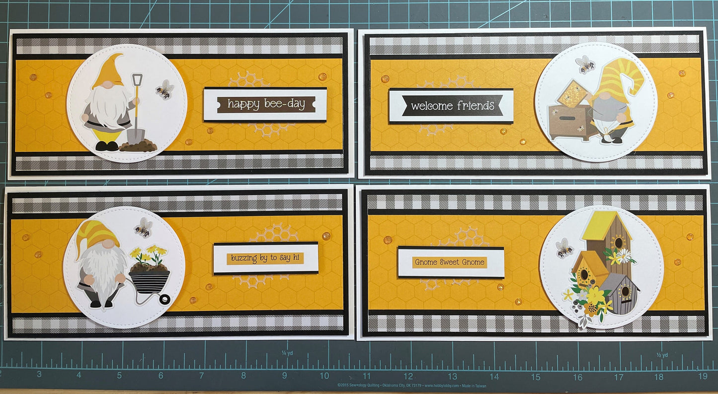 Handmade Greeting Cards- Four Card Set - Gnome Slimline Cards