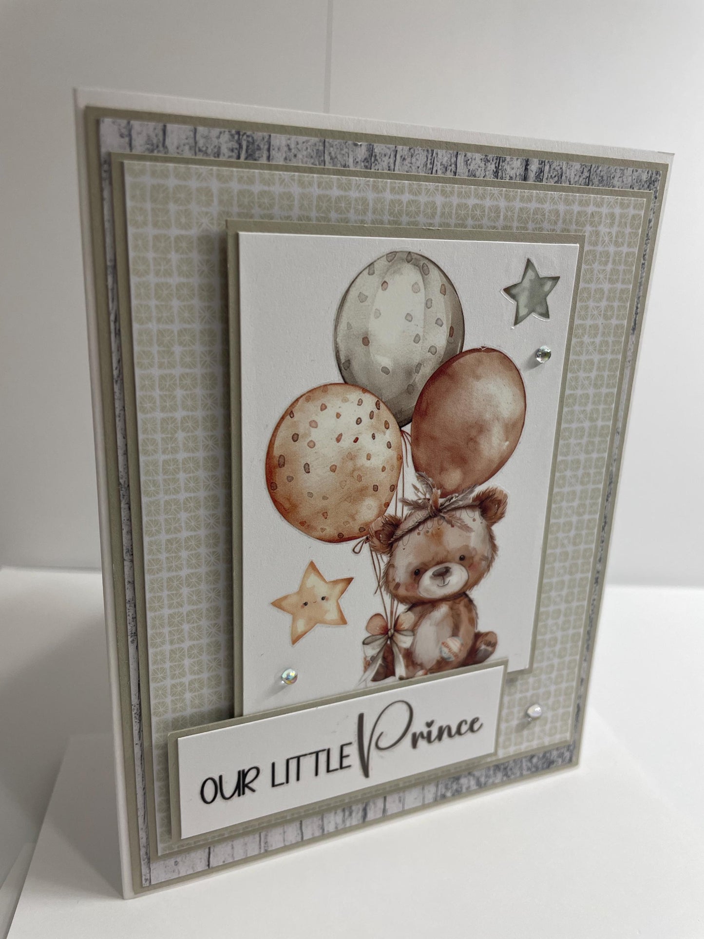 Handmade Greeting Card- Baby Boy- Bear Balloons